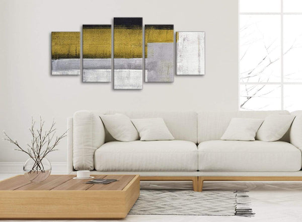 Set of 5 Piece Mustard Yellow Grey Painting Abstract Office Canvas Pictures Decorations - 5425 - 160cm XL Set Artwork