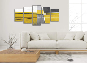 Set of 5 Piece Mustard Yellow Grey Painting Abstract Bedroom Canvas Wall Art Decor - 5388 - 160cm XL Set Artwork