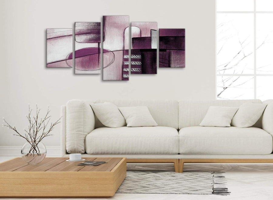 Set of 5 Panel Plum Grey Painting Abstract Living Room Canvas Wall Art Decor - 5420 - 160cm XL Set Artwork