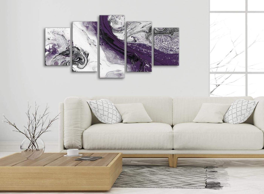 Set of 5 Panel Purple and Grey Swirl Abstract Office Canvas Wall Art Decor - 5466 - 160cm XL Set Artwork