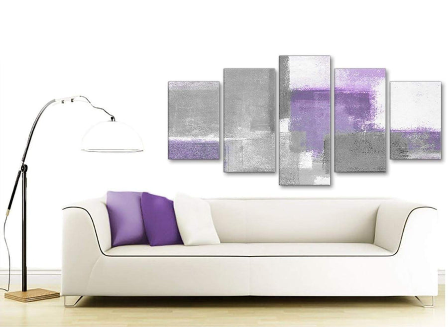 Set of 5 Piece Purple Grey Painting Abstract Office Canvas Pictures Decorations - 5376 - 160cm XL Set Artwork