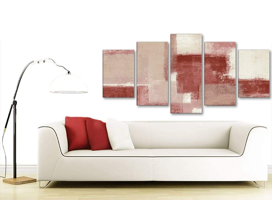 Set of 5 Piece Red and Cream Abstract Dining Room Canvas Pictures Decorations - 5370 - 160cm XL Set Artwork