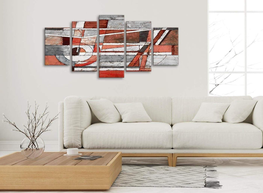 Set of 5 Piece Red Grey Painting Abstract Office Canvas Wall Art Decor - 5401 - 160cm XL Set Artwork