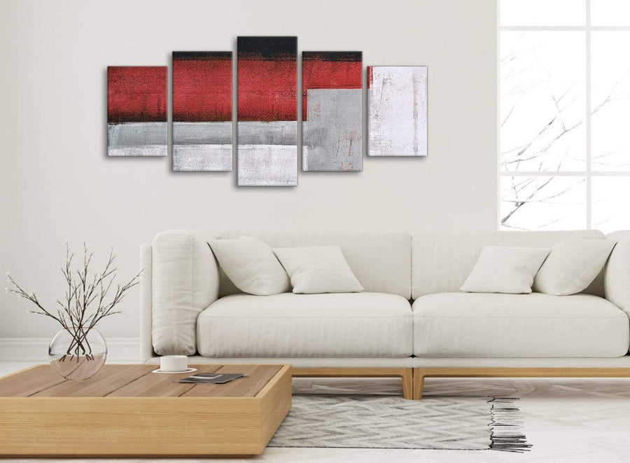 Set of 5 Piece Red Grey Painting Abstract Office Canvas Pictures Decorations - 5428 - 160cm XL Set Artwork