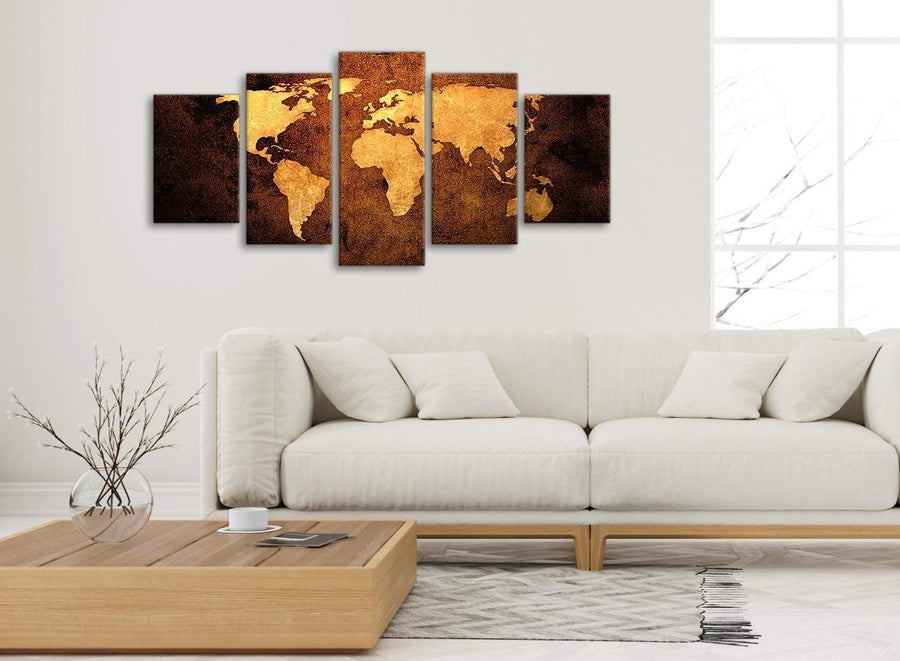Set of 5 Piece Vintage Old World Map - Brown Cream Canvas - Abstract Bedroom Canvas Wall Art Decor - 5188 - 160cm XL Set Artwork