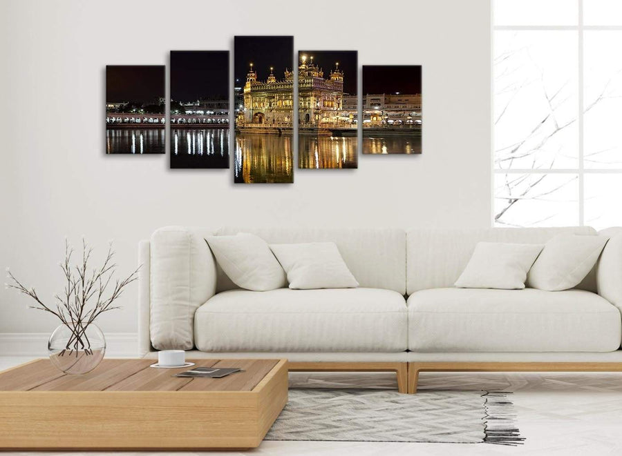 Set of 5 Piece Canvas Wall Art Pictures - Sikh Golden Temple Amritsar Night - Canvas - 5195 - 160cm XL Set Artwork