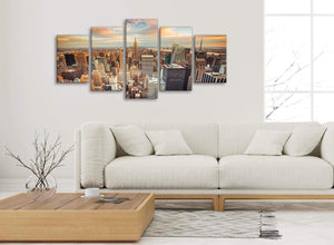 Set of 5 Piece Landscape Canvas Wall Art Pictures - New York Skyline Sunset Manhattan Cityscape - 5202 - 160cm XL Set Artwork