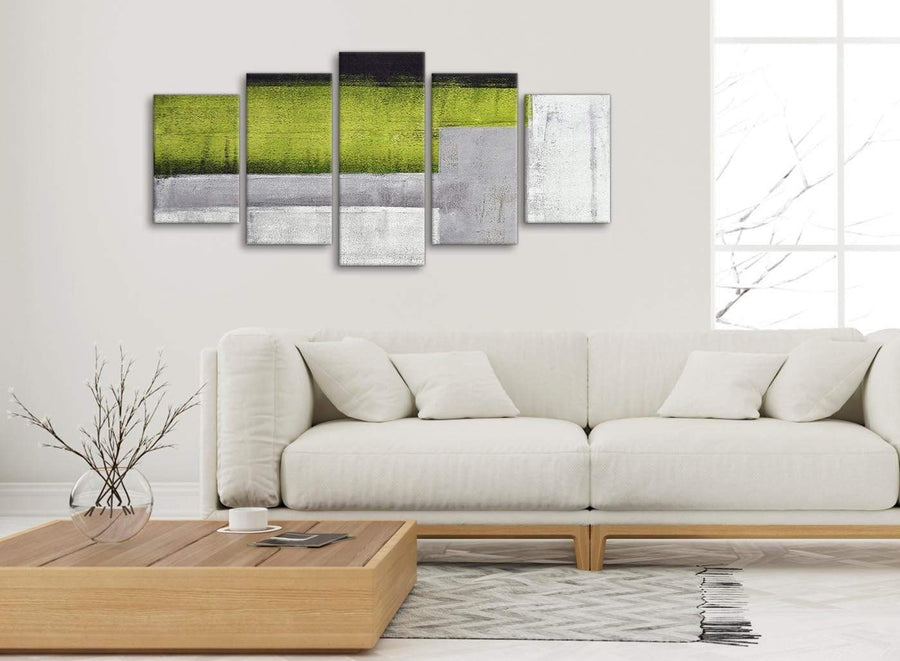Set of 5 Panel Lime Green Grey Painting Abstract Living Room Canvas Wall Art Decorations - 5424 - 160cm XL Set Artwork