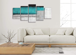 Set of 5 Piece Teal Turquoise Grey Painting Abstract Office Canvas Wall Art Decor - 5429 - 160cm XL Set Artwork