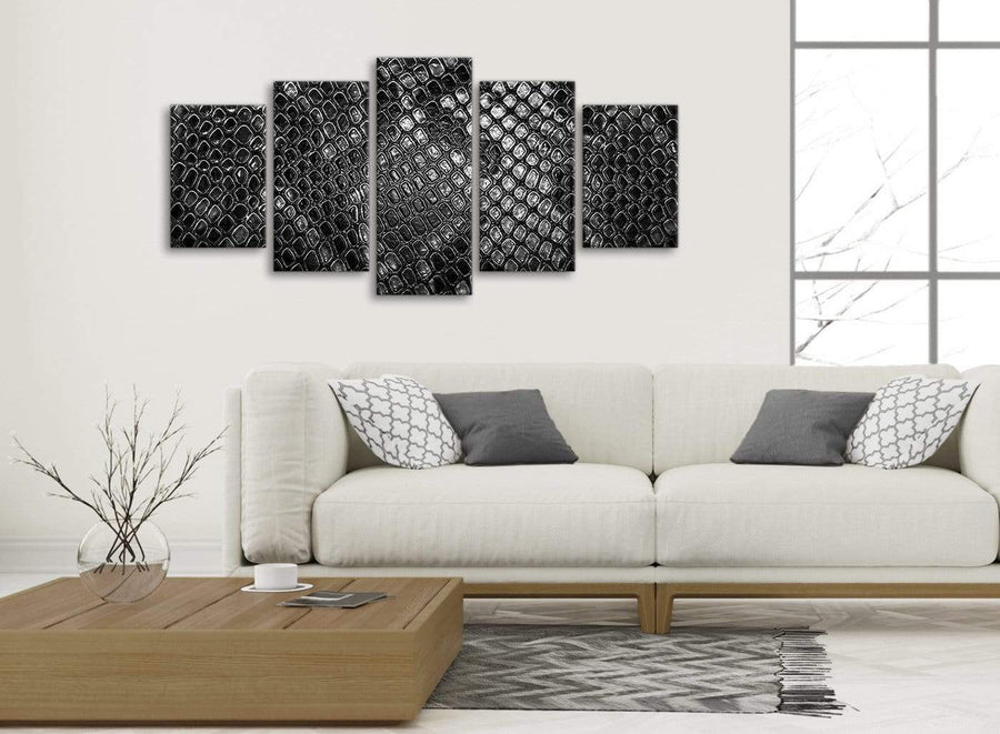 Set of 5 Panel Black White Snakeskin Animal Print Abstract Bedroom Canvas Pictures Decor - 5510 - 160cm XL Set Artwork