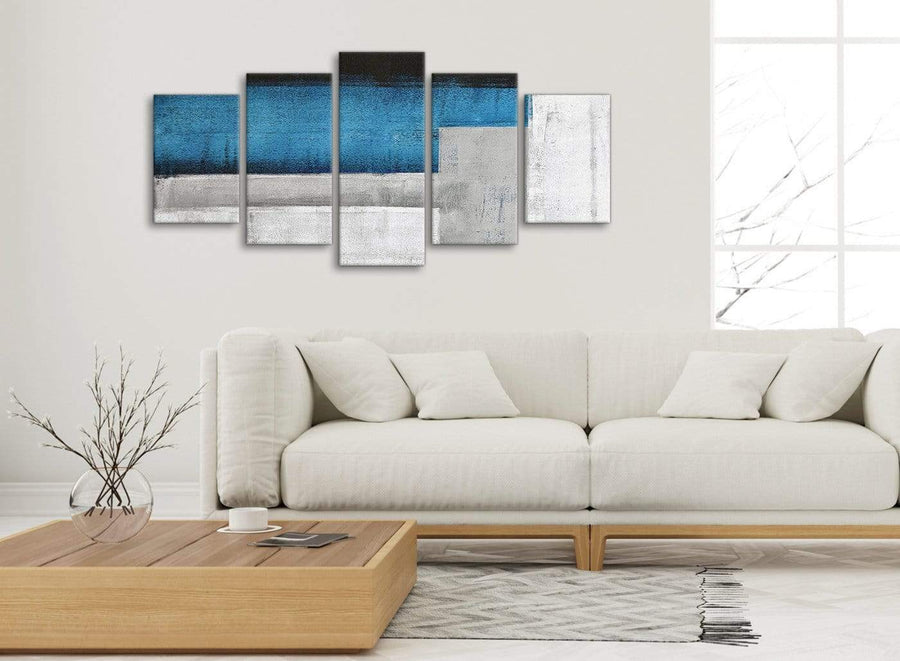 Set of 5 Panel Blue Grey Painting Abstract Living Room Canvas Wall Art Decor - 5423 - 160cm XL Set Artwork