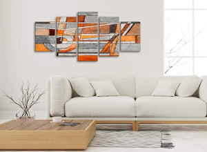 Set of 5 Panel Burnt Orange Grey Painting Abstract Living Room Canvas Pictures Decorations - 5405 - 160cm XL Set Artwork