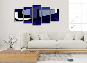 Set of 5 Piece Indigo Navy Blue Painting Abstract Dining Room Canvas Wall Art Decor - 5411 - 160cm XL Set Artwork