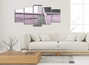 Set of 5 Piece Lilac Grey Painting Abstract Living Room Canvas Pictures Decor - 5395 - 160cm XL Set Artwork