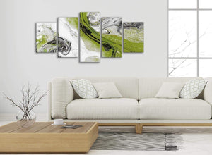 Set of 5 Panel Lime Green and Grey Swirl Abstract Dining Room Canvas Pictures Decor - 5464 - 160cm XL Set Artwork