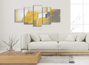 Set of 5 Panel Mustard Yellow Grey Painting Abstract Bedroom Canvas Pictures Decor - 5419 - 160cm XL Set Artwork