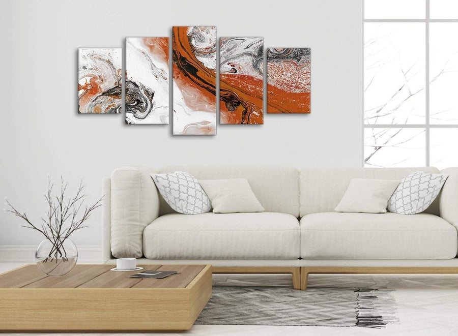 Set of 5 Panel Orange and Grey Swirl Abstract Office Canvas Pictures Decorations - 5461 - 160cm XL Set Artwork
