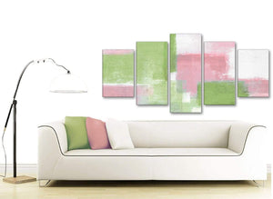 Set of 5 Piece Pink Lime Green Green Abstract Office Canvas Pictures Decorations - 5374 - 160cm XL Set Artwork