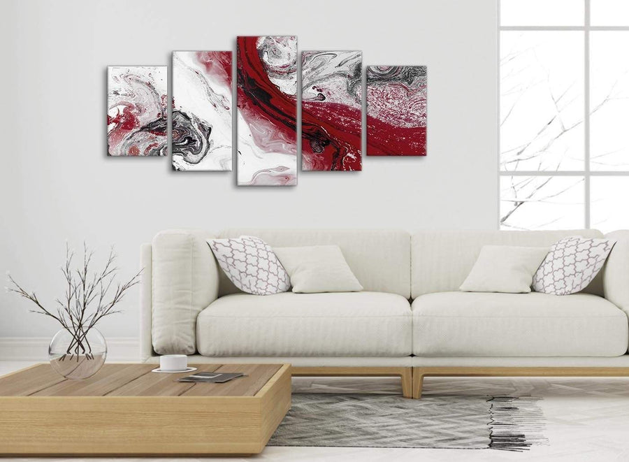 Set of 5 Piece Red and Grey Swirl Abstract Bedroom Canvas Wall Art Decor - 5467 - 160cm XL Set Artwork