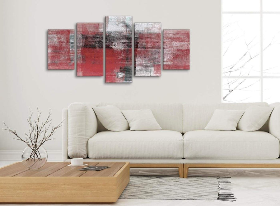 Set of 5 Piece Red Black White Painting Abstract Dining Room Canvas Pictures Decor - 5397 - 160cm XL Set Artwork