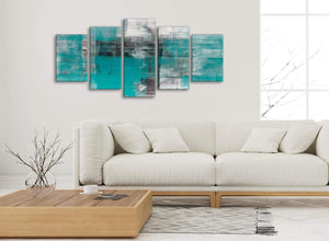 Set of 5 Piece Teal Black White Painting Abstract Bedroom Canvas Pictures Decor - 5399 - 160cm XL Set Artwork
