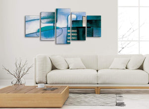 Set of 5 Piece Teal Cream Painting Abstract Dining Room Canvas Pictures Decor - 5417 - 160cm XL Set Artwork