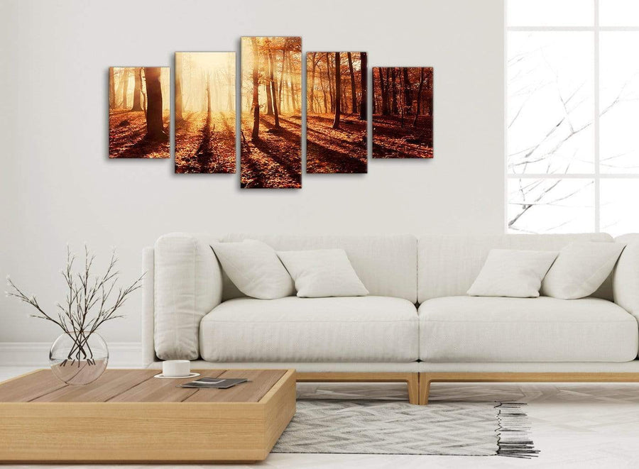 Set of 5 Panel Trees Canvas Wall Art Prints - Autumn Leaves Forest Scenic Landscapes - 5386 Orange - 160cm XL Set Artwork