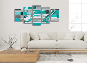 Set of 5 Piece Turquoise Grey Painting Abstract Living Room Canvas Wall Art Decorations - 5403 - 160cm XL Set Artwork