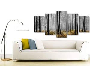 Set of 5 Piece Yellow and Grey Forest Woodland Trees Dining Room Canvas Wall Art Decorations - 5384 - 160cm XL Set Artwork