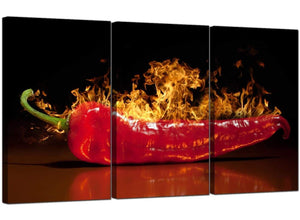 Set of 3 Vegetable Canvas Art Chili on Fire 3132