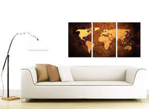 3 Panel World Map Canvas Wall Art 125cm x 60cm 3188