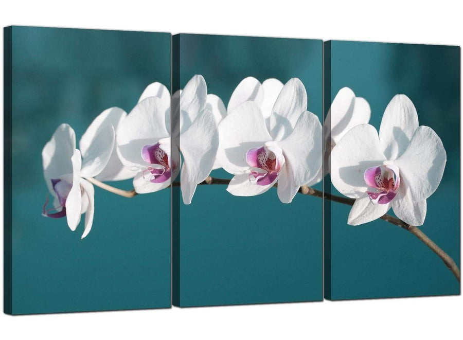 3 Panel Floral Canvas Wall Art Blue Green Orchids 3115