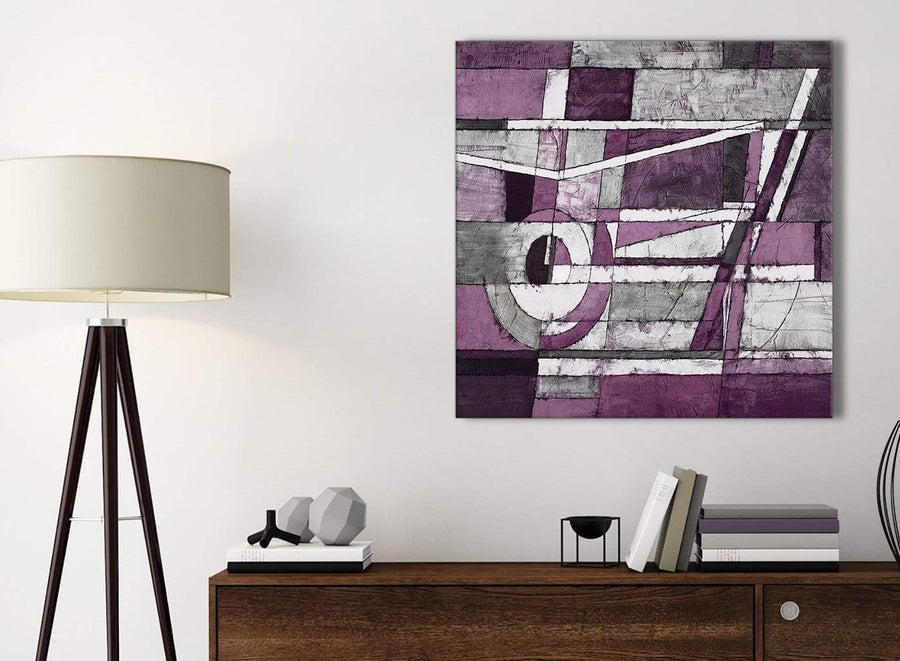 Small Aubergine Grey White Painting Bathroom Canvas Wall Art Accessories - Abstract 1s406s - 49cm Square Print
