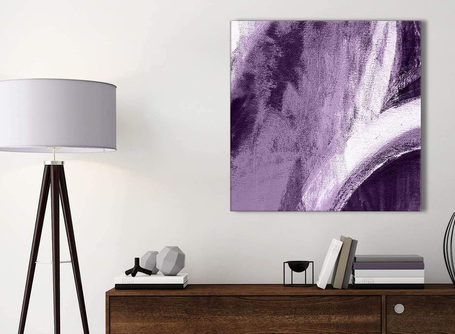 Small Aubergine Plum and White - Bathroom Canvas Pictures Accessories - Abstract 1s449s - 49cm Square Print