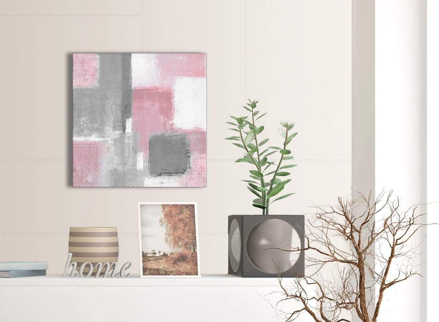 Small Blush Pink Grey Painting Bathroom Canvas Pictures Accessories - Abstract 1s378s - 49cm Square Print