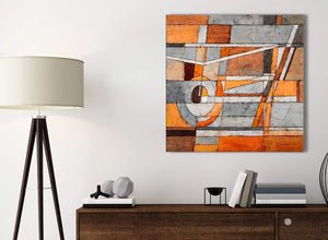 Small Burnt Orange Grey Painting Kitchen Canvas Pictures Accessories - Abstract 1s405s - 49cm Square Print