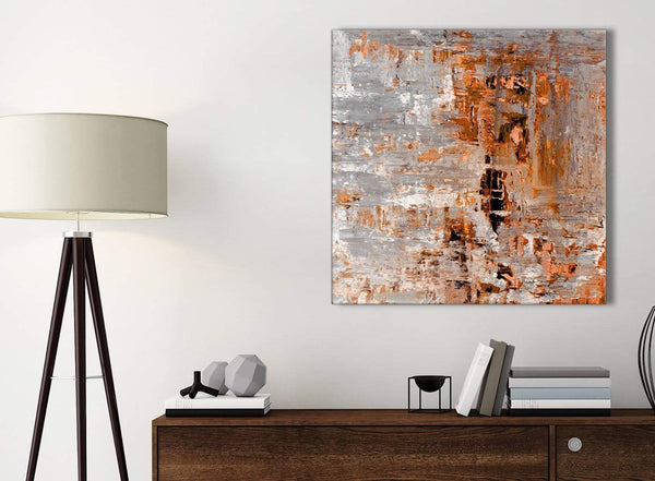 Small Burnt Orange Grey Painting Kitchen Canvas Pictures Accessories - Abstract 1s415s - 49cm Square Print