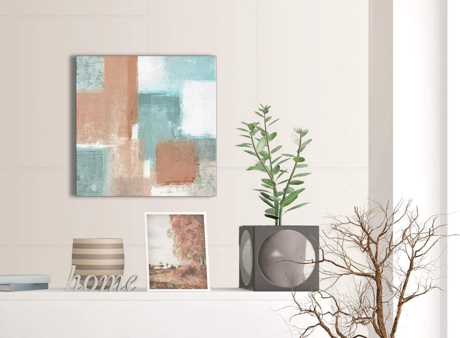 Small Coral Turquoise Bathroom Canvas Pictures Accessories - Abstract 1s366s - 49cm Square Print