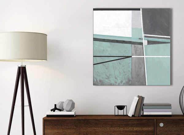 Small Duck Egg Blue Grey Painting Bathroom Canvas Wall Art Accessories - Abstract 1s396s - 49cm Square Print