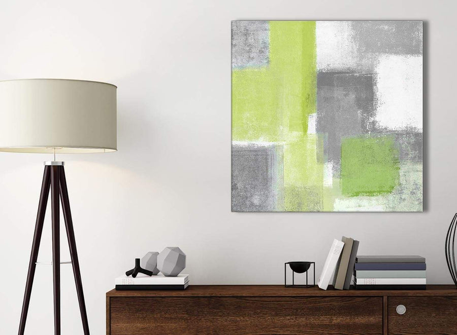 Small Lime Green Grey Abstract - Bathroom Canvas Pictures Accessories - Abstract 1s369s - 49cm Square Print