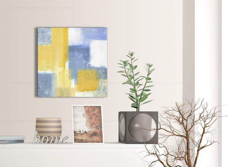 Small Mustard Yellow Blue Kitchen Canvas Pictures Accessories - Abstract 1s371s - 49cm Square Print