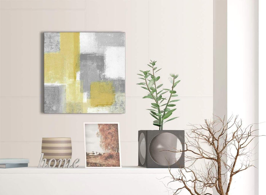 Small Mustard Yellow Grey Bathroom Canvas Pictures Accessories - Abstract 1s367s - 49cm Square Print