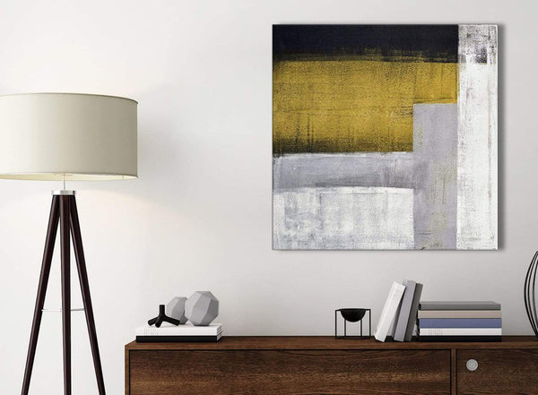 Small Mustard Yellow Grey Painting Bathroom Canvas Wall Art Accessories - Abstract 1s425s - 49cm Square Print