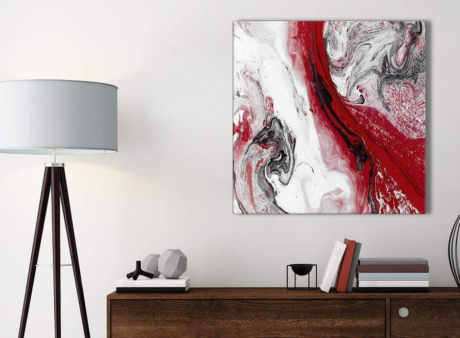 Small Red and Grey Swirl Bathroom Canvas Wall Art Accessories - Abstract 1s467s - 49cm Square Print