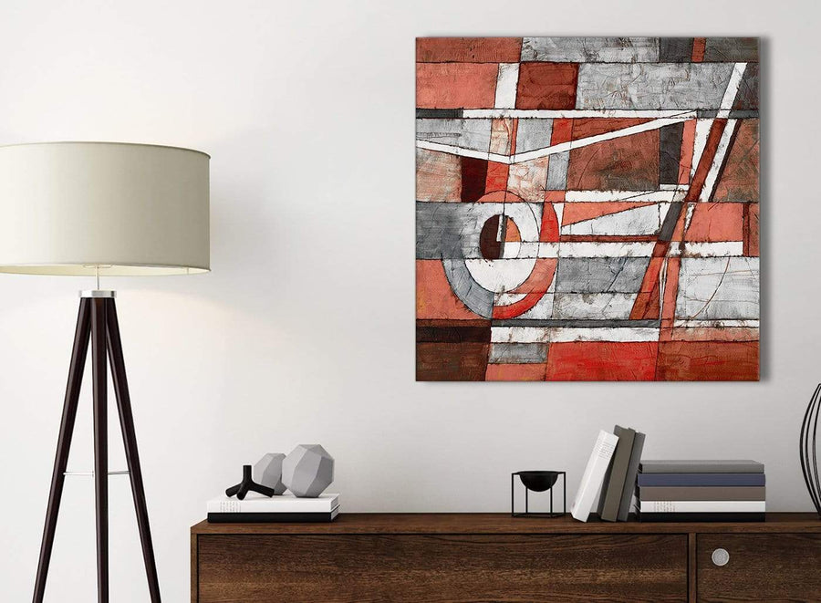 Small Red Grey Painting Kitchen Canvas Pictures Accessories - Abstract 1s401s - 49cm Square Print