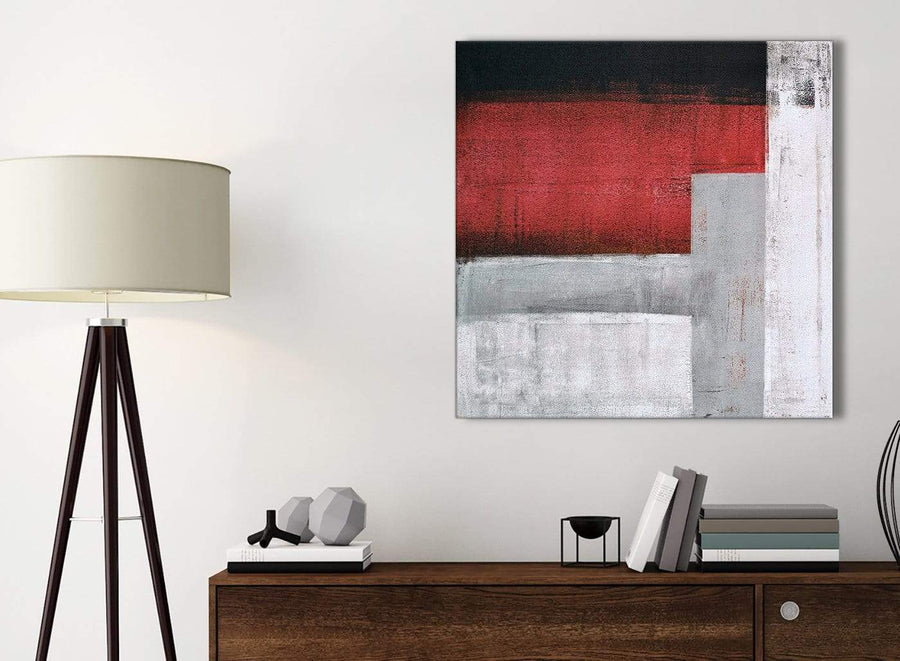 Small Red Grey Painting Bathroom Canvas Wall Art Accessories - Abstract 1s428s - 49cm Square Print