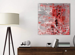 Small Red Grey Painting Bathroom Canvas Wall Art Accessories - Abstract 1s414s - 49cm Square Print
