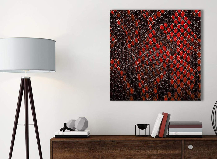 Small Red Snakeskin Animal Print Bathroom Canvas Wall Art Accessories - Abstract 1s476s - 49cm Square Print