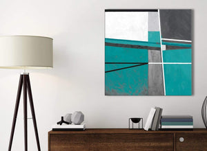 Small Teal Grey Painting Bathroom Canvas Pictures Accessories - Abstract 1s389s - 49cm Square Print