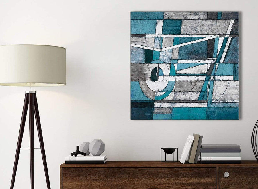 Small Teal Grey Painting Bathroom Canvas Pictures Accessories - Abstract 1s402s - 49cm Square Print